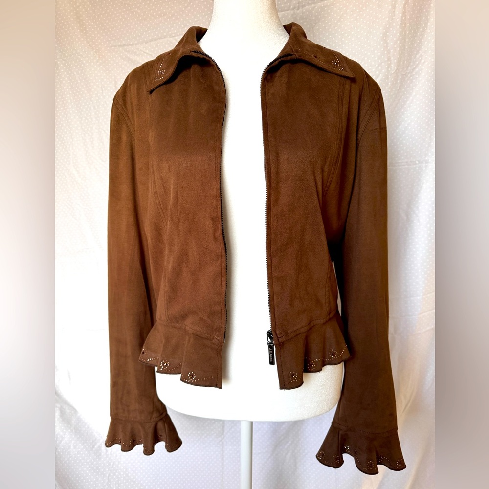 Moschino Jeans Suede ruffle jacket brown, size8